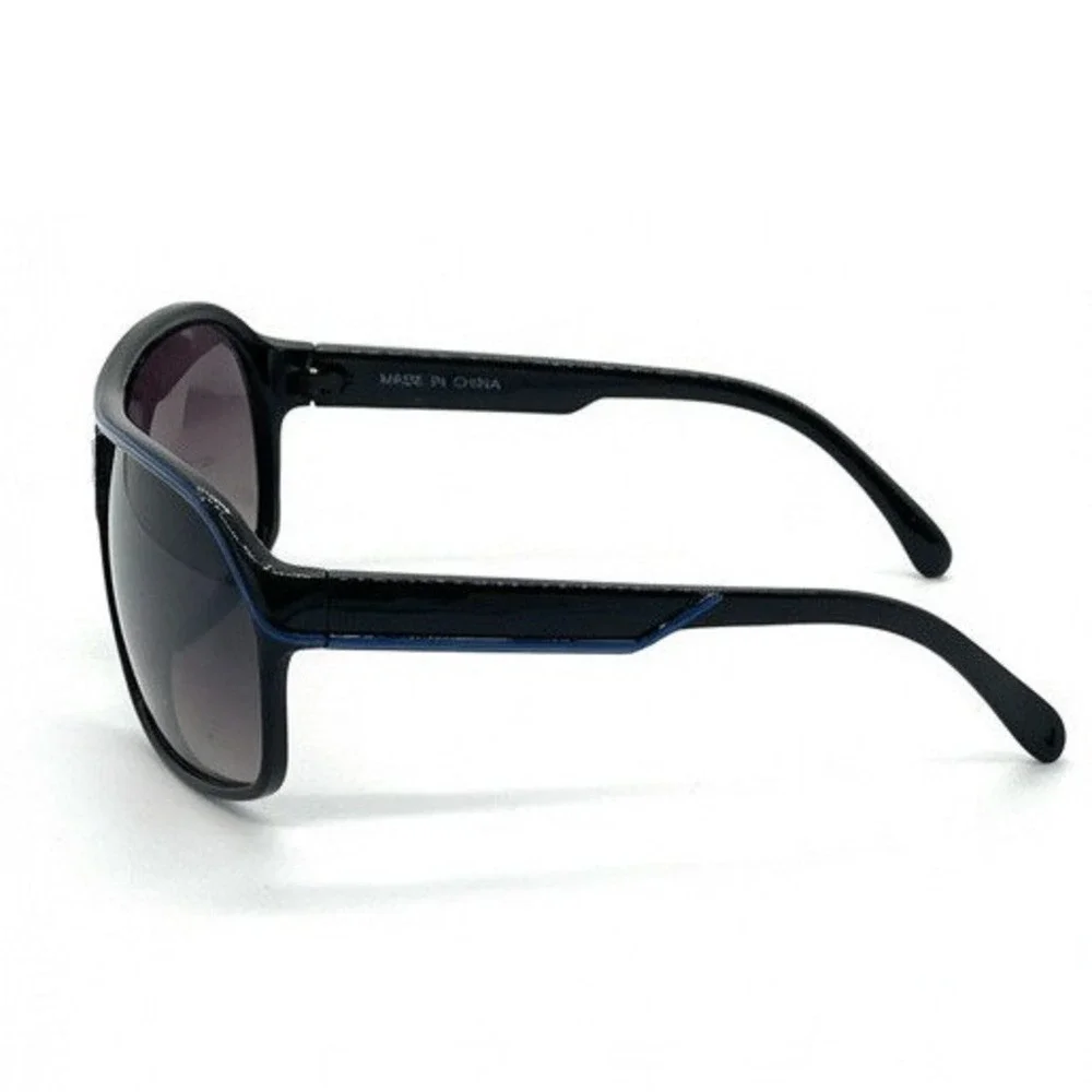 Mens Black Shield Sunglasses Blue Stripe Gradient Lens Fashion Sports Shades New